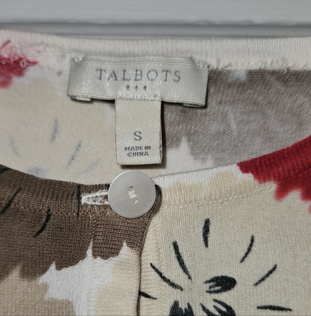 Talbots Floral Cardigan with Red and Brown Accents - Picture 2 of 2